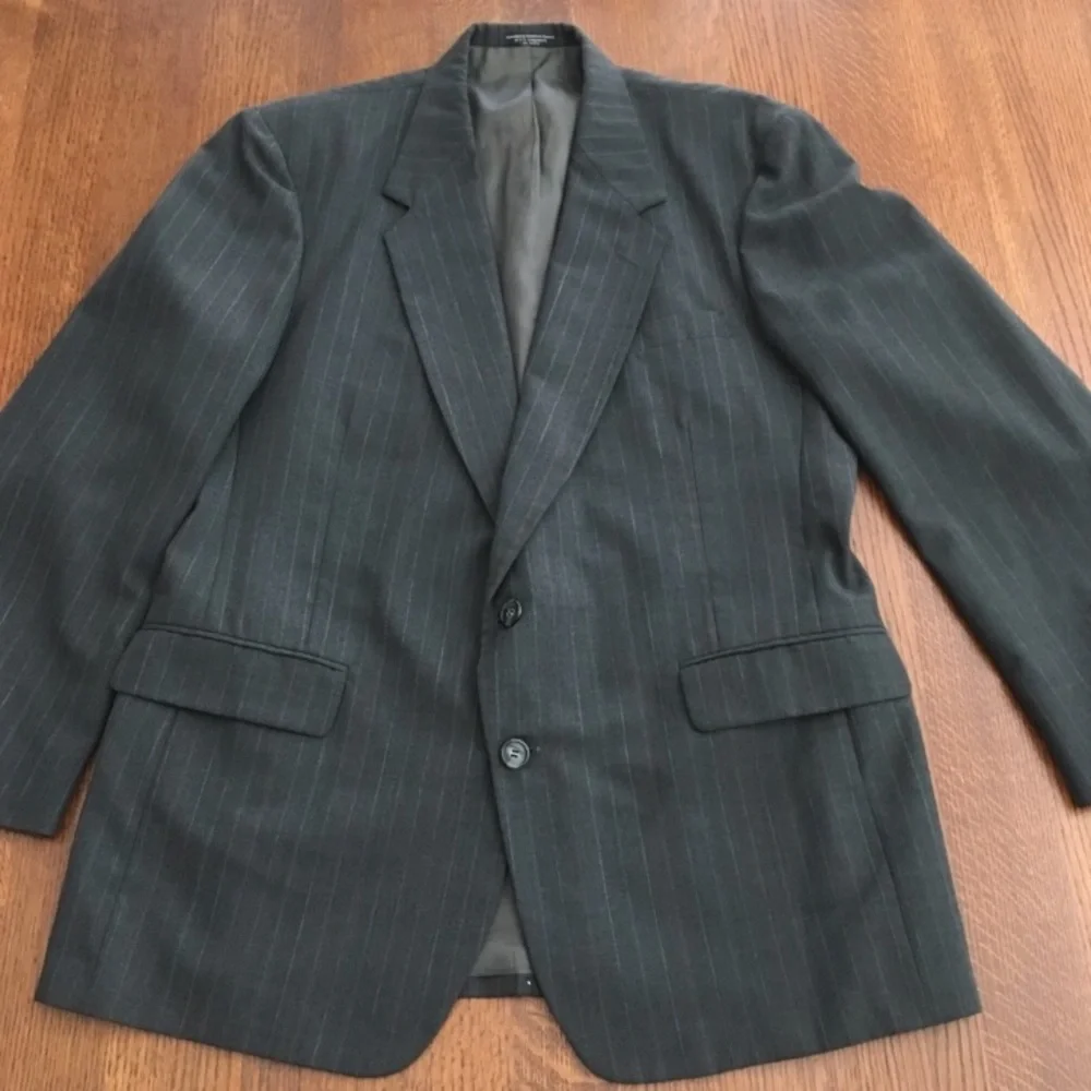 Two Piece Suit Blue & Burgundy Pin Stripes